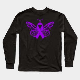 Awareness Ribbon Butterfly Purple Long Sleeve T-Shirt